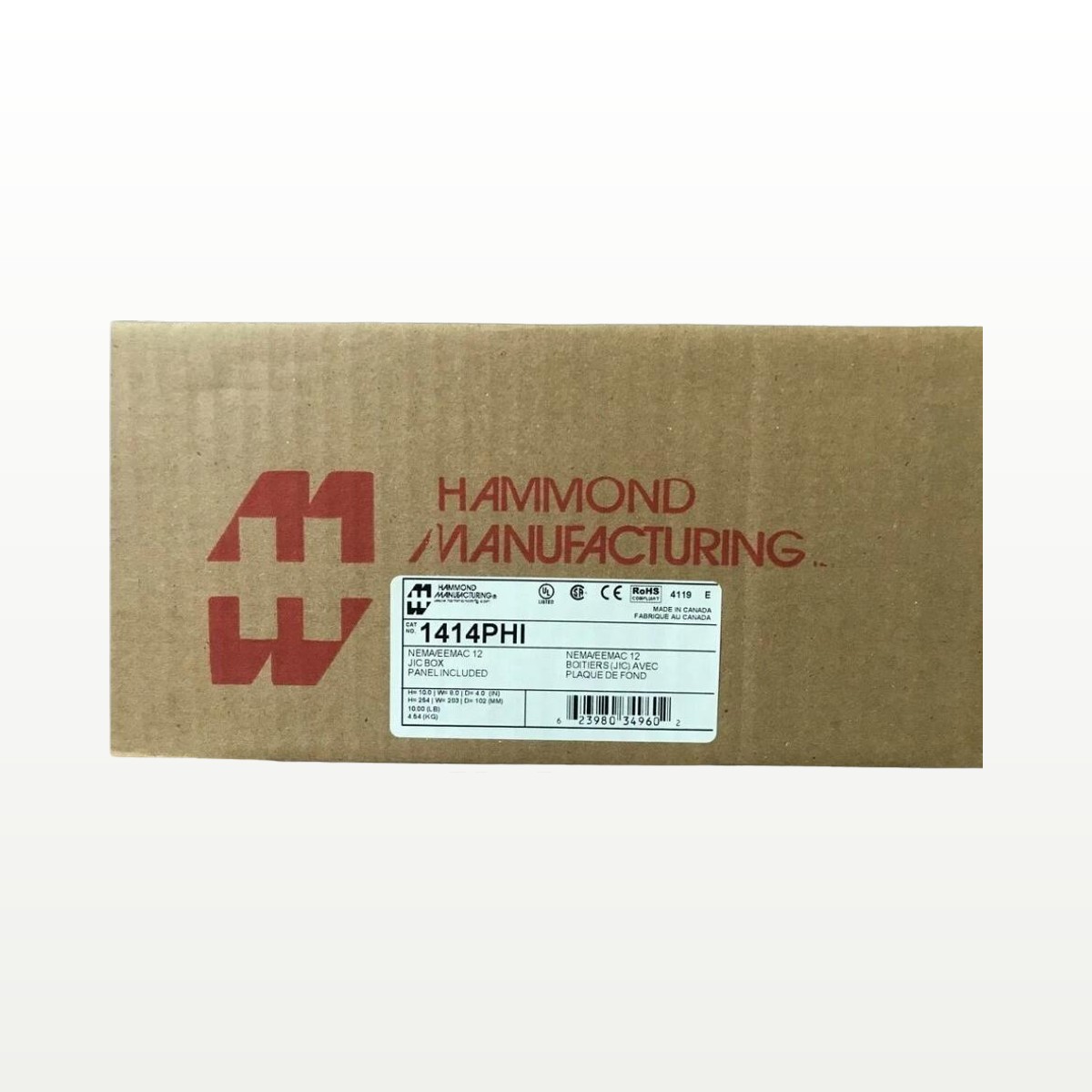 Hammond 1414 Series Steel Utility Box Enclosure 10"L X 8"W Gray | 1414Phi